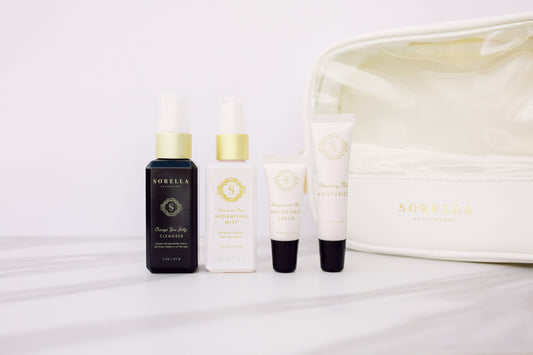 The Maintenance Kit includes travel size versions of the Orange You Jelly Cleanser, Watermelon Mint Hydrating Mist, Pomegranate Acai Antioxidant Serum and Blueberry Milk Moisturizer